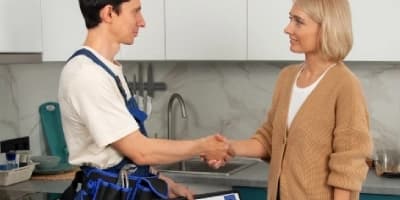 Client validant la fin de l'intervention avec le technicien